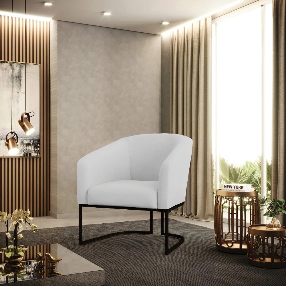 Poltrona Decorativa Industrial Preto Stella Linho D03 - D'Rossi - A05 Cinza