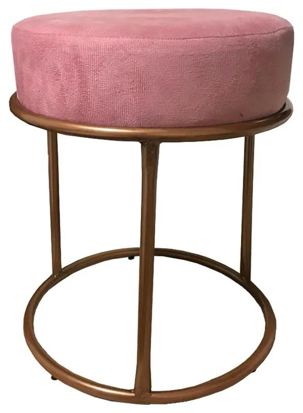 Puff Redondo Decorativo Luxe Base de Aço Cobre Suede Rosê - Sheep Estofados - Rosa