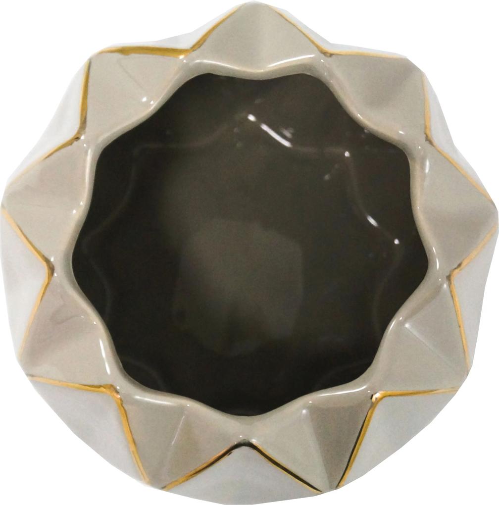 Vaso em Cerâmica Decorativo Marrom e Dourado - 14x18cm