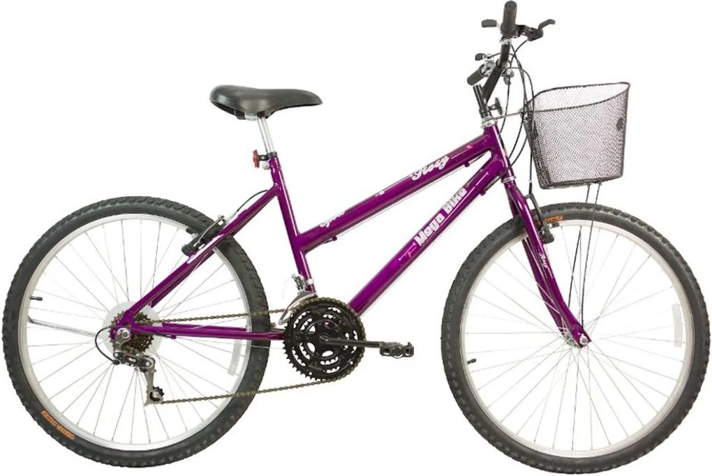 Bicicleta Aro 26 Freio V-Break Quadro Aço Rosy Sport 21v Violeta - Mega Bike