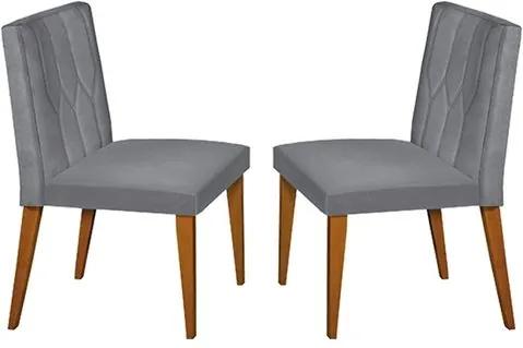 Kit 2 Cadeiras de Jantar Estofada Cinza em Veludo Dizayn