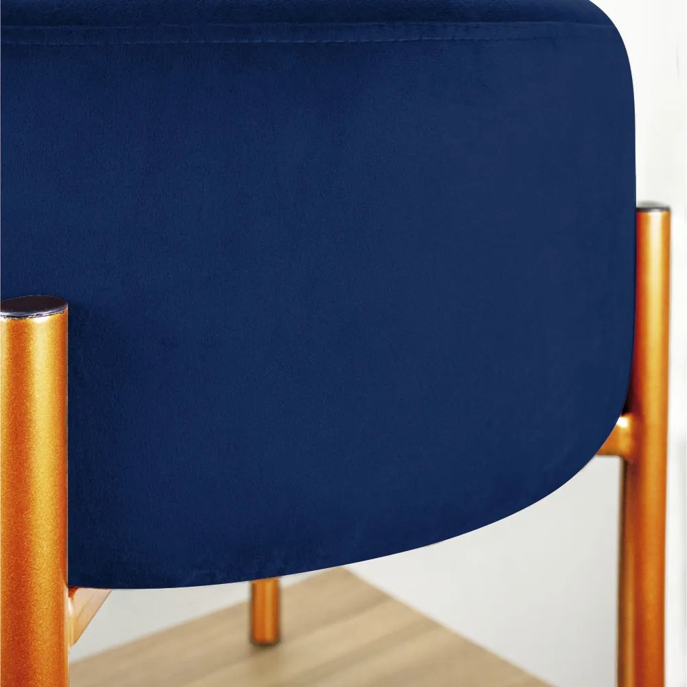 Puff Banqueta Decorativo Industrial Cobre Iron Suede  Azul Marinho D03 - D'Rossi