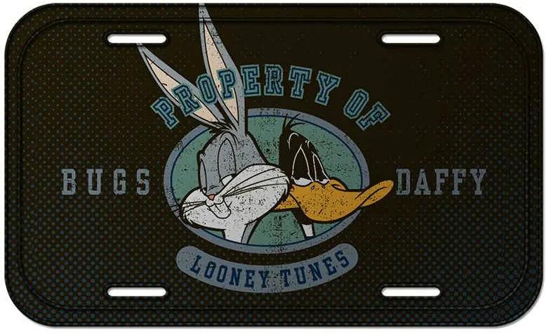 Placa de Parede Looney Tunes Bugs Bunny and Daffy Duck Cinza em Metal