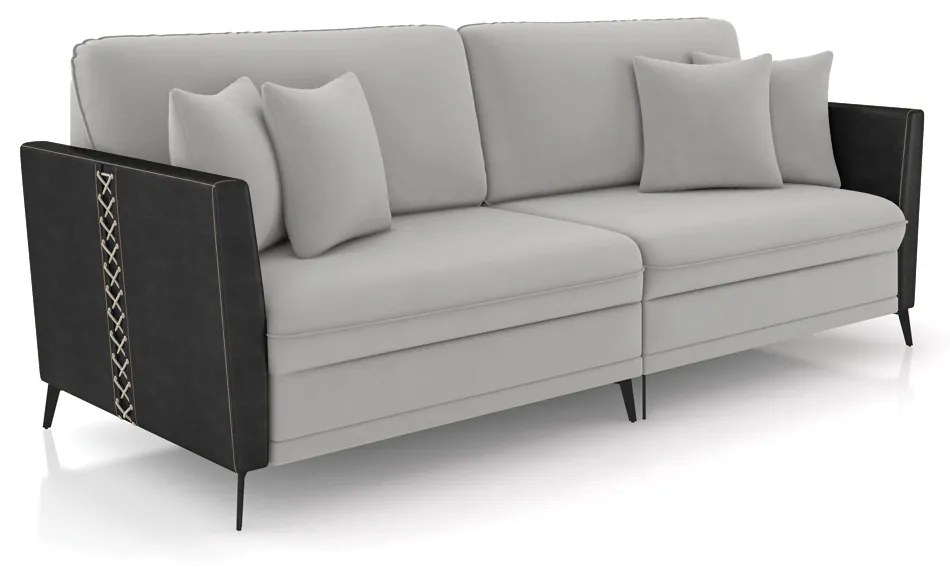 Sofá 3 Lugares Living 222cm Mondaí Sintético Preto/Veludo Cinza K01 - D'Rossi