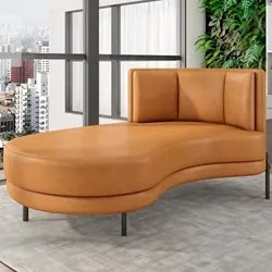 Chaise Longue Divã 164cm Braço Direito Logus D06 Sintético Caramelo -