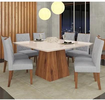 Sala de Jantar Mesa Itália 140cm e 8 Cadeiras Golden Terrara/Off/Claro - Dj Móveis