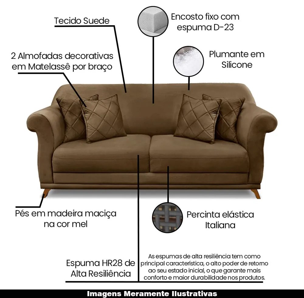 Sofá Decorativo 160cm 2 Lugares com 4 Almofadas Armstrong Suede Caramelo G63 - Gran Belo