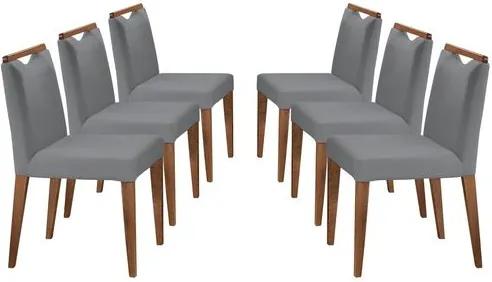 Kit 6 Cadeiras de Jantar Estofada Cinza em Veludo Edam