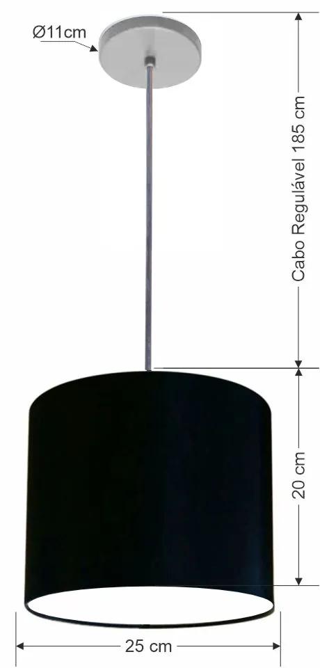 Luminária Pendente Vivare Free Lux Md-4107 Cúpula em Tecido - Preta - Canopla cinza e fio transparente