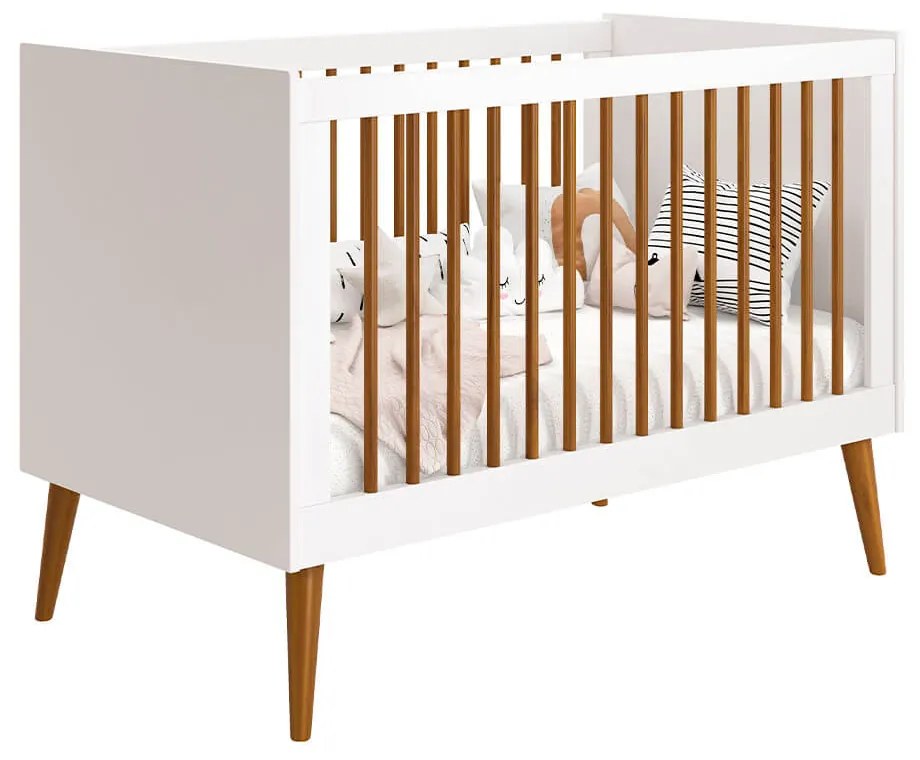 Berço Mini Cama Noah Wood Retrô - Branco Fosco