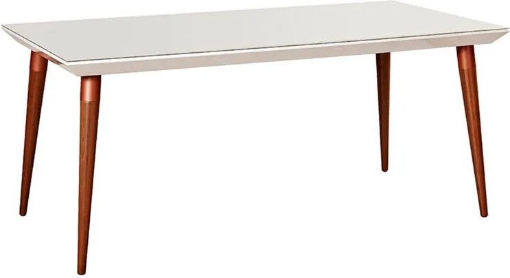 Mesa De Jantar Kaya 180cm x 89cm P/ 6 Lugares C/ Vidro Off White /