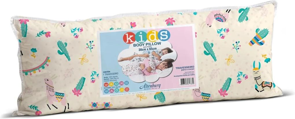 Travesseiro Infantil Body Pillow Malha In Cotton 100% Lhama Fun - 30Cm X 65Cm Rosa