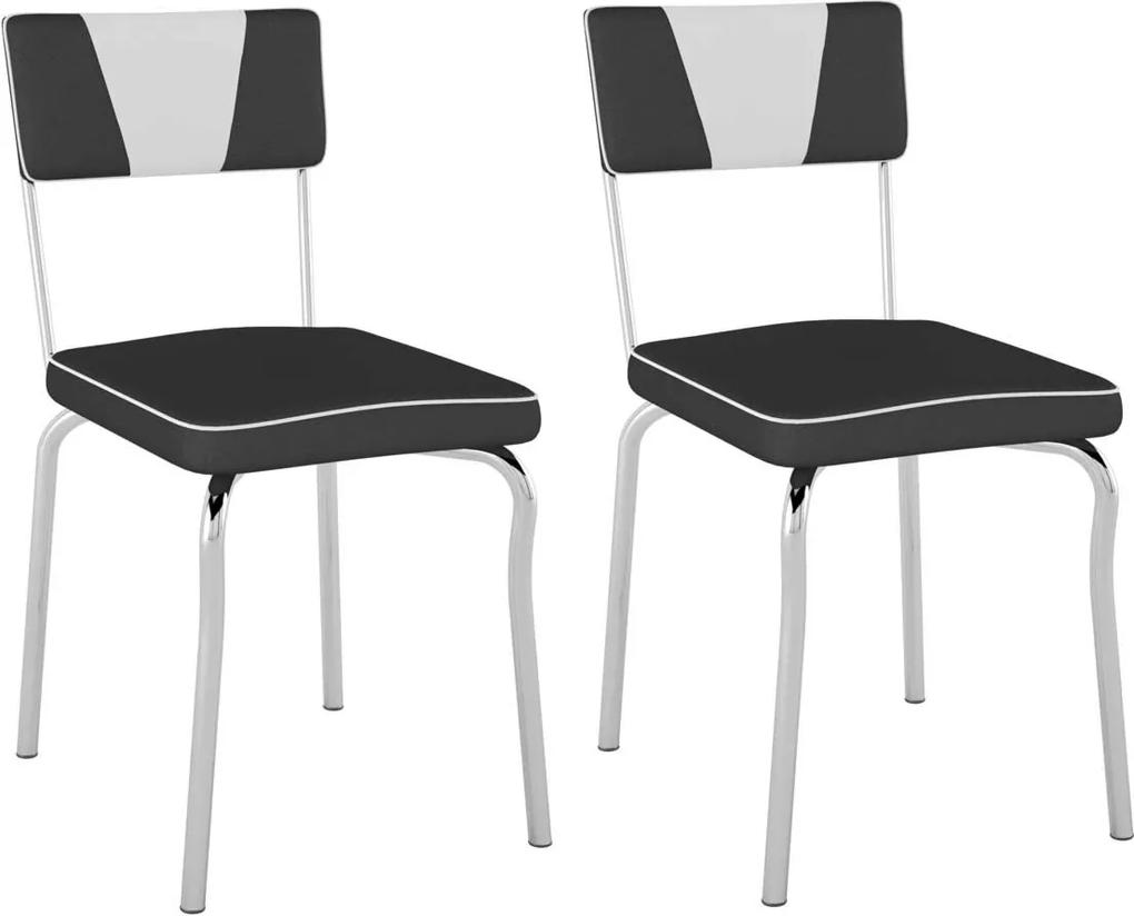 Cadeira Retrô Corino Pretoc/ Det Branco/Cromado Pozza