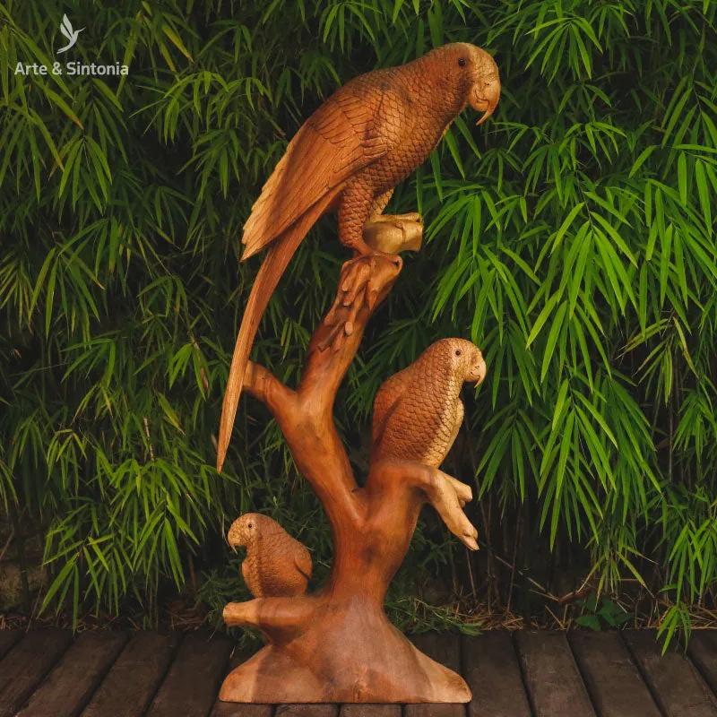 Escultura Pássaros em Madeira 100cm | Bali