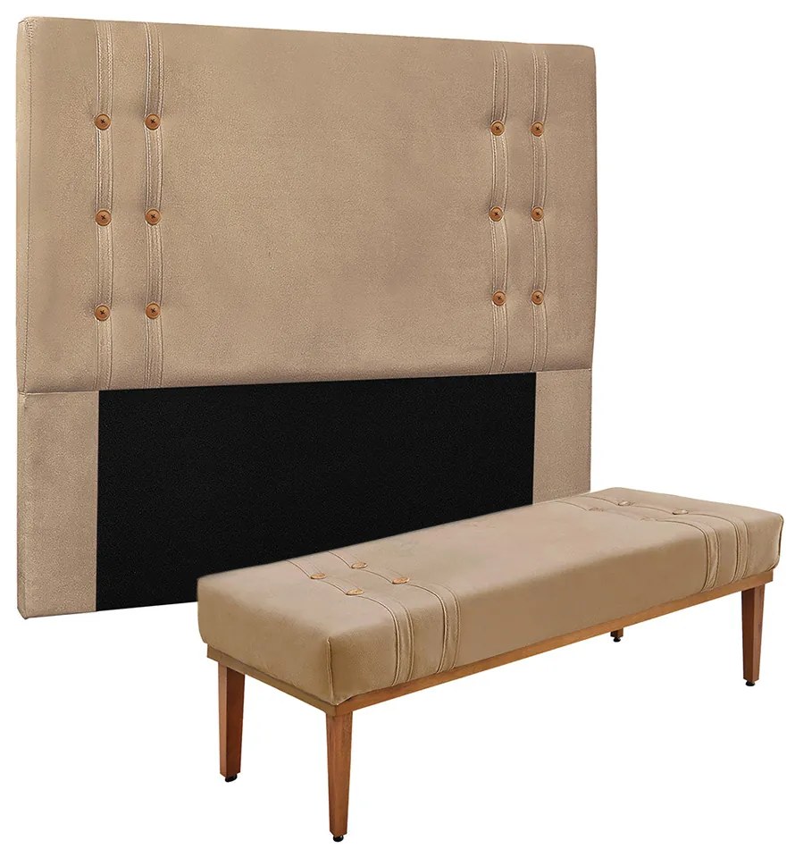 Cabeceira Cama Box Solteiro 90cm e Recamier Gênova Suede Bege S04 - D'Rossi