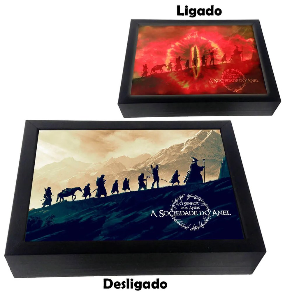 Quadro Luminária Box A4 32x22cm Sociedade - O Senhor dos Anéis - Preto