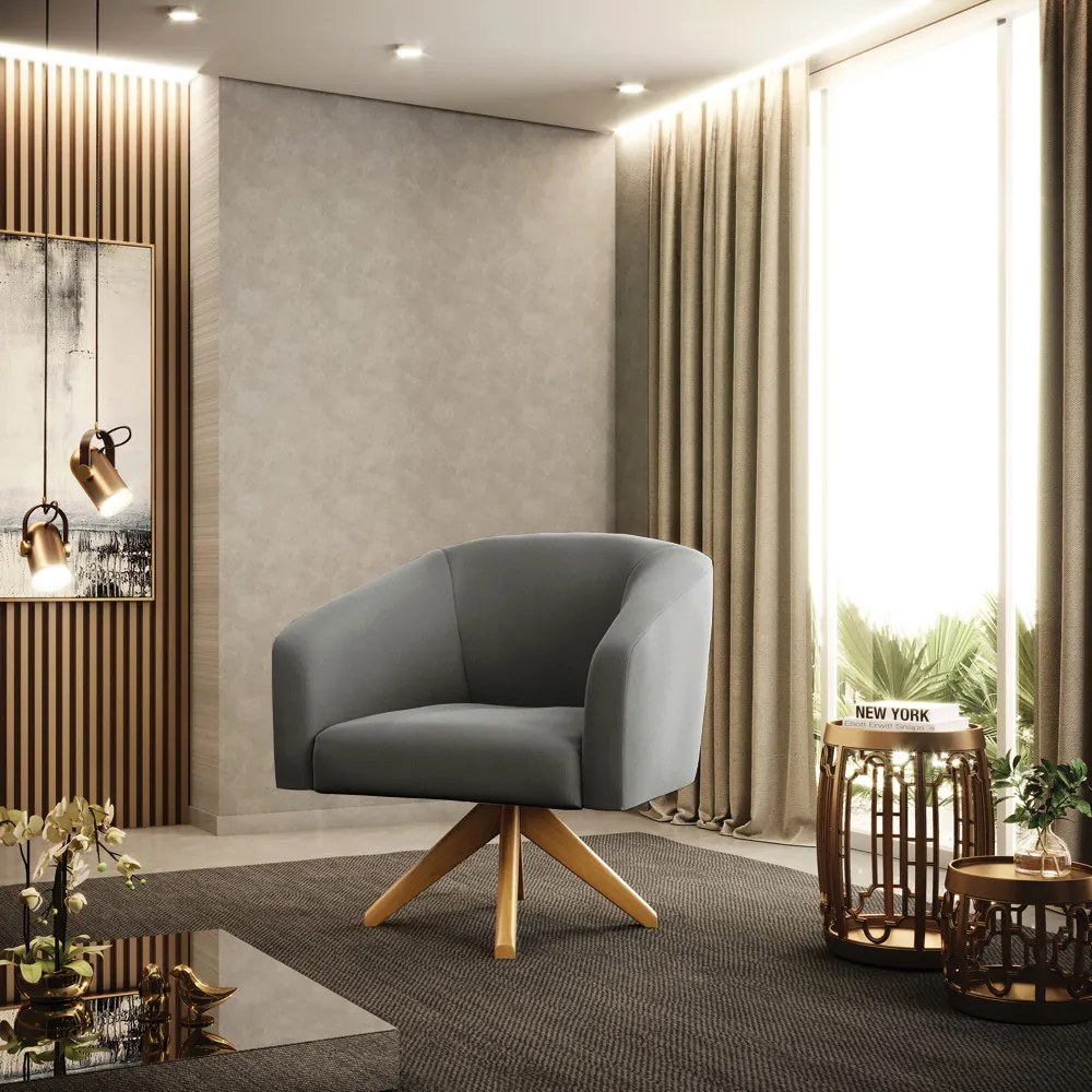 Poltrona Decorativa Giratória MA30 Kit 2 Stella Suede Grafite D03 - D'Rossi
