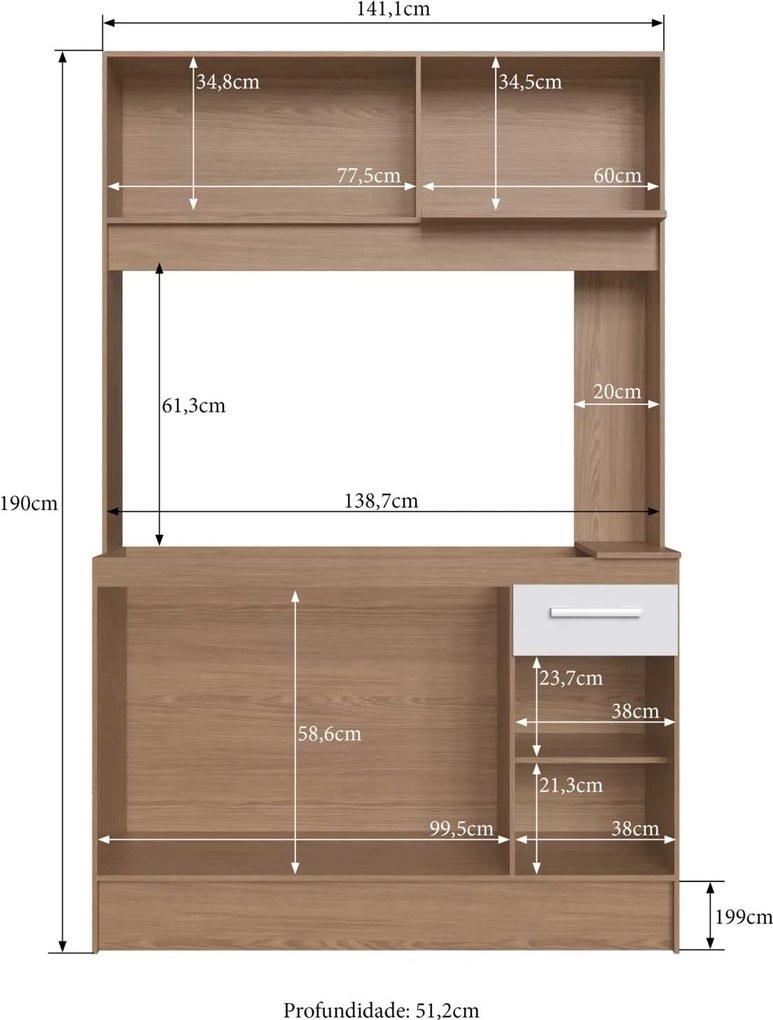 Cozinha Delta 4 Portas E 1 Gaveta Avelã/Branco Decibal