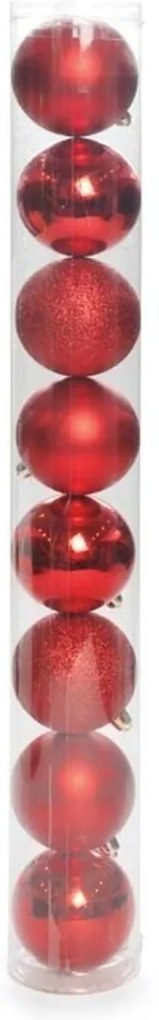 Bola De Natal P/ Árvore Brilho Glitter 7cm 8 Pçs Vermelha