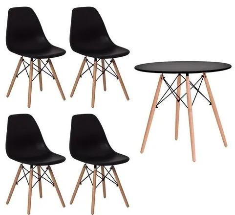 Conjunto Mesa Eames 90cm + 4 Cadeiras Eames - Preto - Empório Tiffany