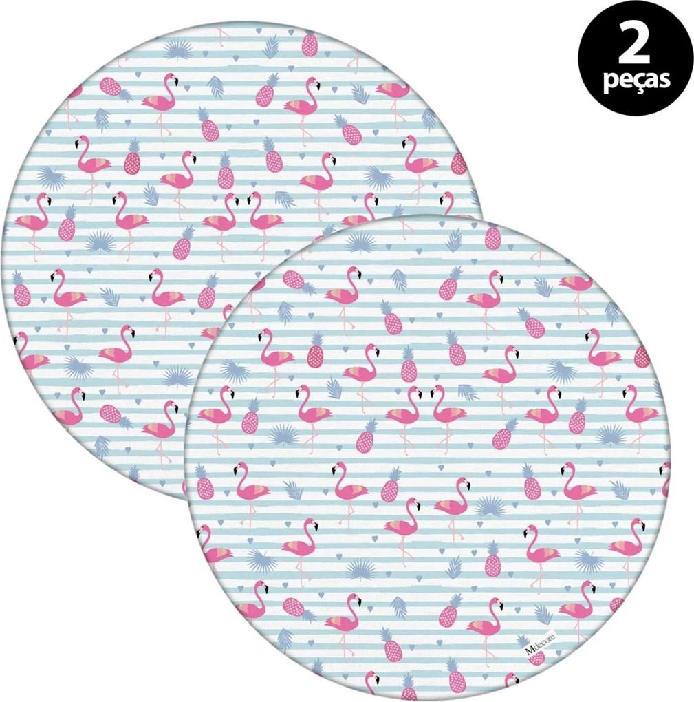 Sousplat Mdecore Flamingo 32x32cm Azul 2pçs