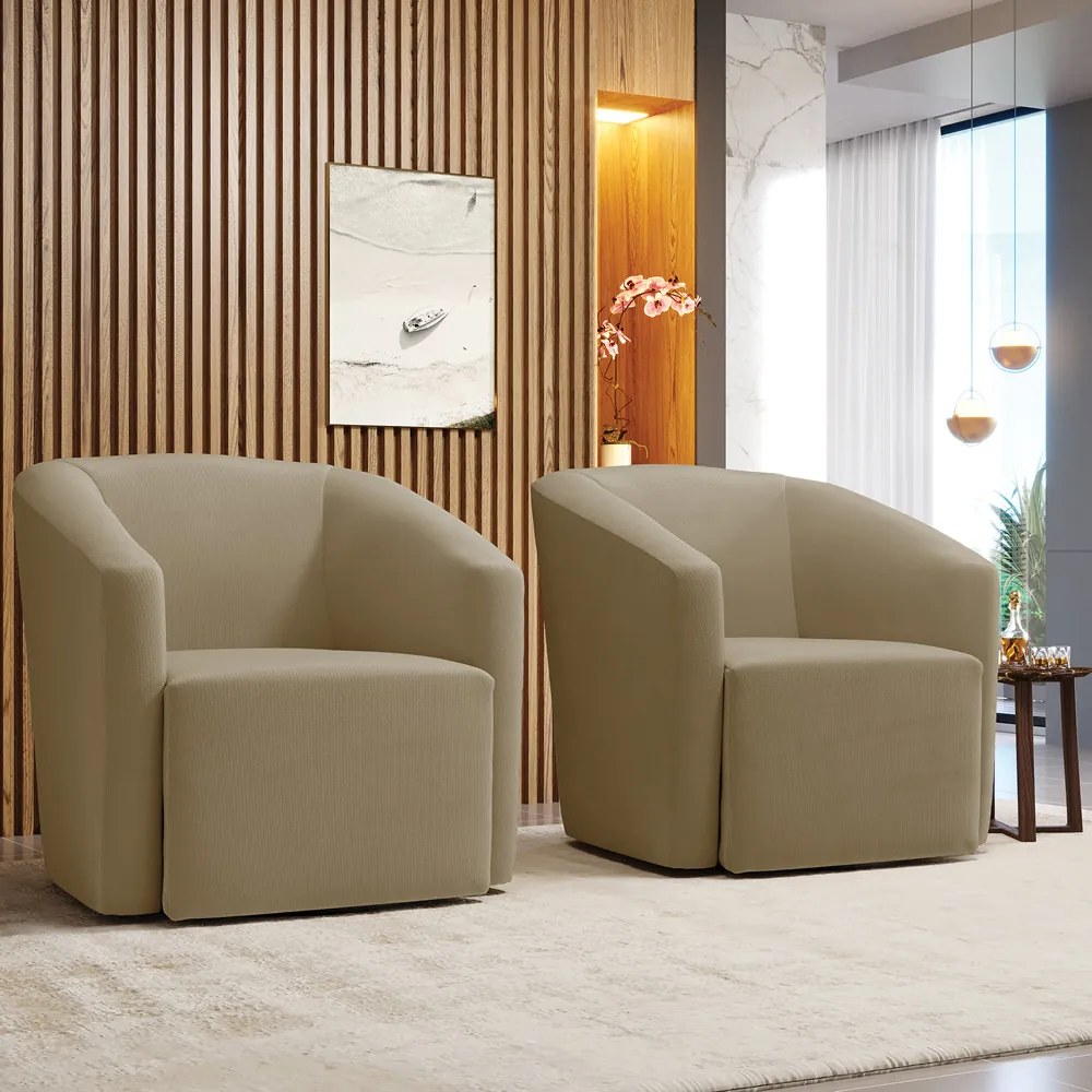 Poltrona Decorativa Base Giratória Kit 2 Stella Max Suede D03 - D'Rossi - Marrom Rato