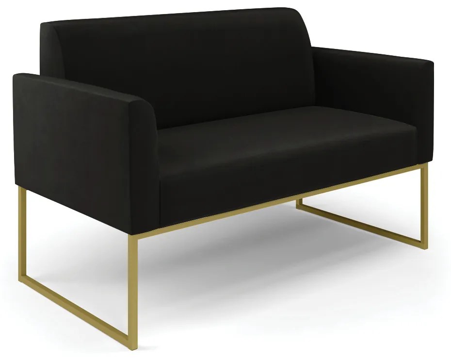 Sofá Namoradeira com 2 Poltronas Base Industrial Dourado Marisa Suede D03 - D'Rossi - Preto