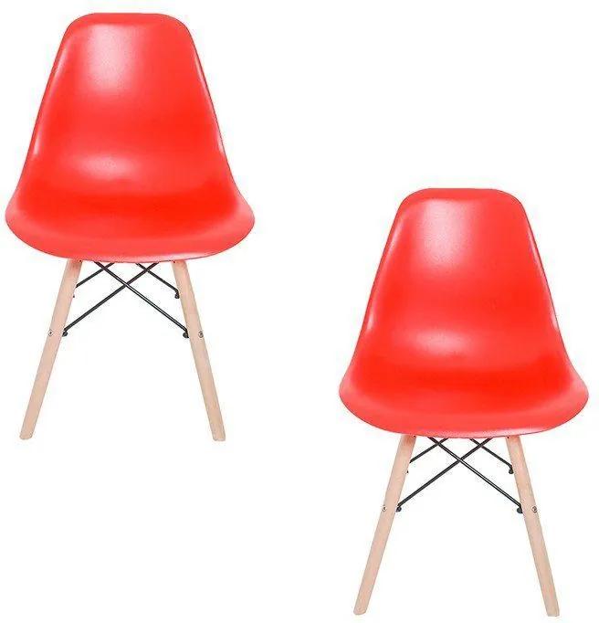 Kit 02 Cadeiras Eiffel Charles Eames em ABS com Base de Madeira DSW Vermelho - Facthus