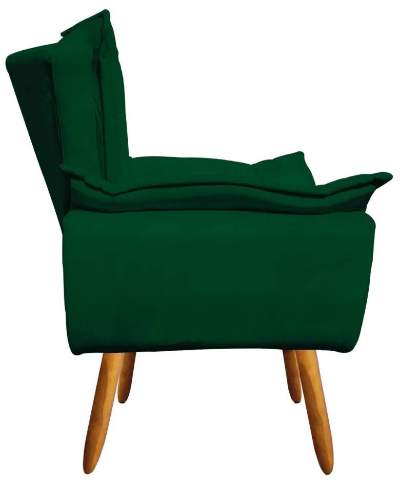 Poltrona Sala de Estar Pé Palito de Madeira Opala Suede D03 - D'Rossi - Verde