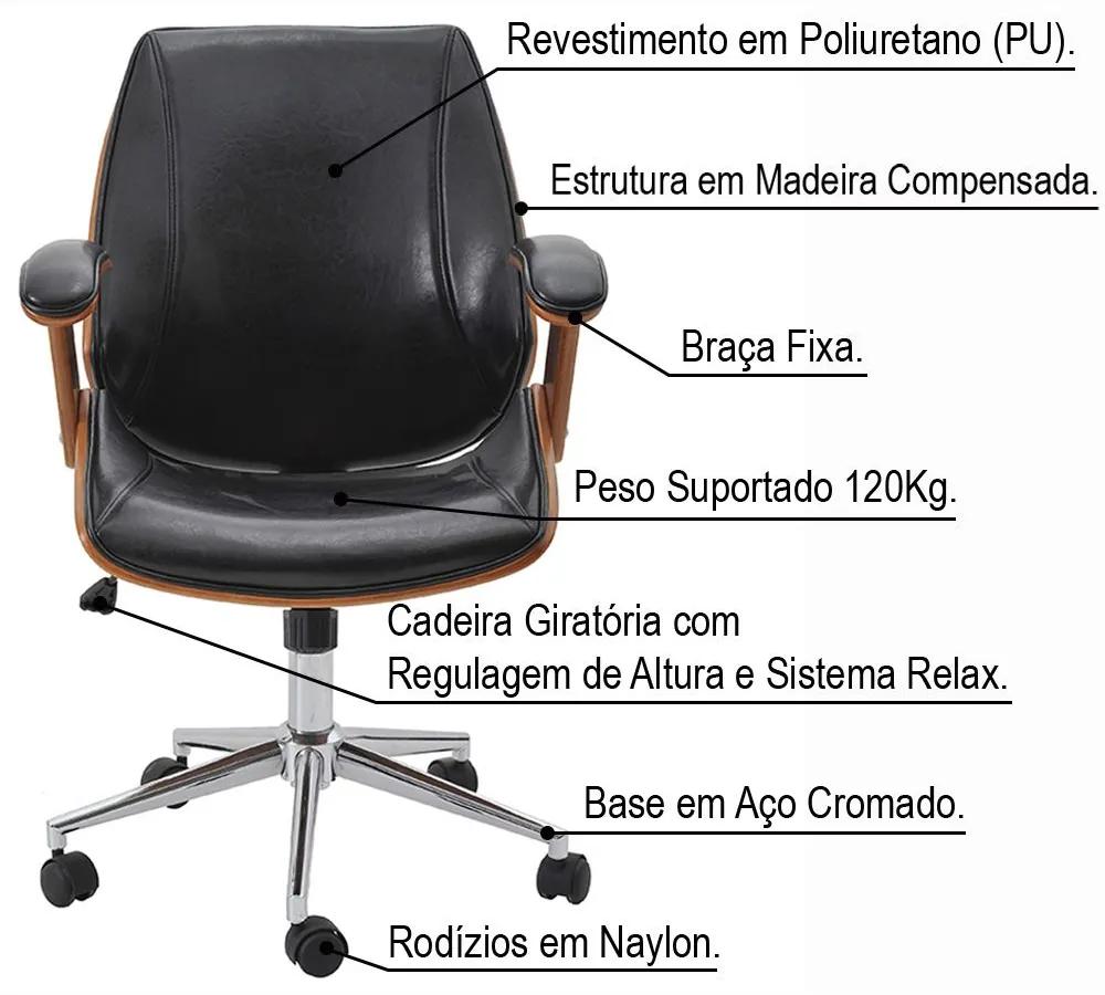 Kit 02 Cadeiras de Escritório Diretor Giratória com Regulagem de Altura Akon PU Sintético Preto G56 - Gran Belo