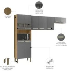 Armário de Cozinha Compacta 251cm Louis Plus Freijó/Gris Z06 - Mpozena