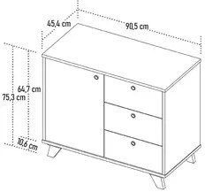 Balcão para Escritório 1 Porta 3 Gavetas 90cm Merano A06 Olmo/Branco -