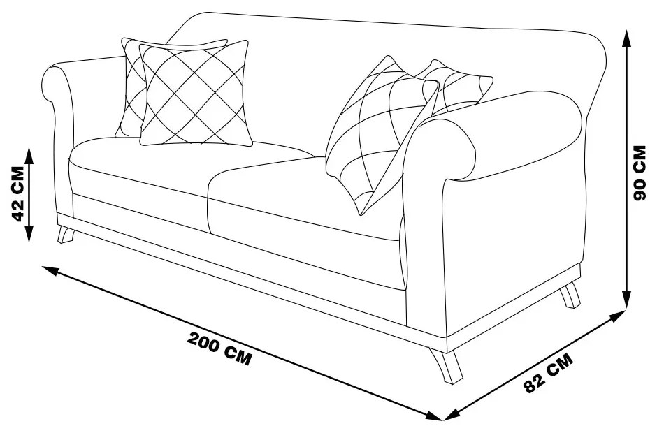 Sofá Decorativo 200cm 3 Lugares com 4 Almofadas Armstrong Veludo Bege G63 - Gran Belo