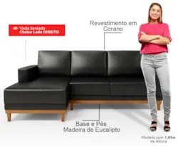 Sofá 3 Lugares 200cm Living Com Chaise Sala de Estar Kayrós D05 Sintét