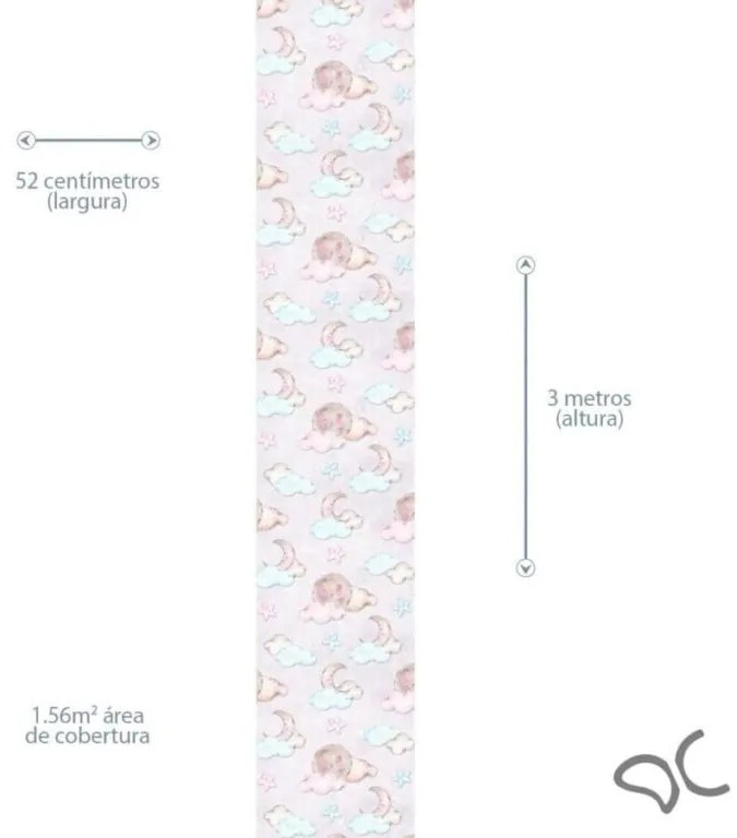 Papel de Parede Estrela Lua e Nuvem 0.52m x 3.00m