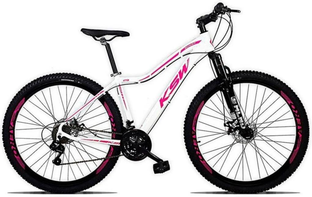 Bicicleta Feminina Sunny Aro 29 Quadro 15 Alumínio 21v SuspensÁo Freio a Disco Branco/Rosa - KSW