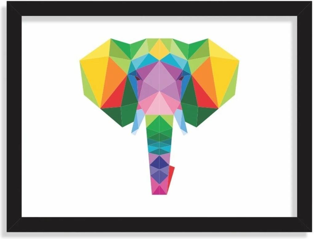 Quadro Decorativo Elefante Abstrato Colorido Preto - Médio