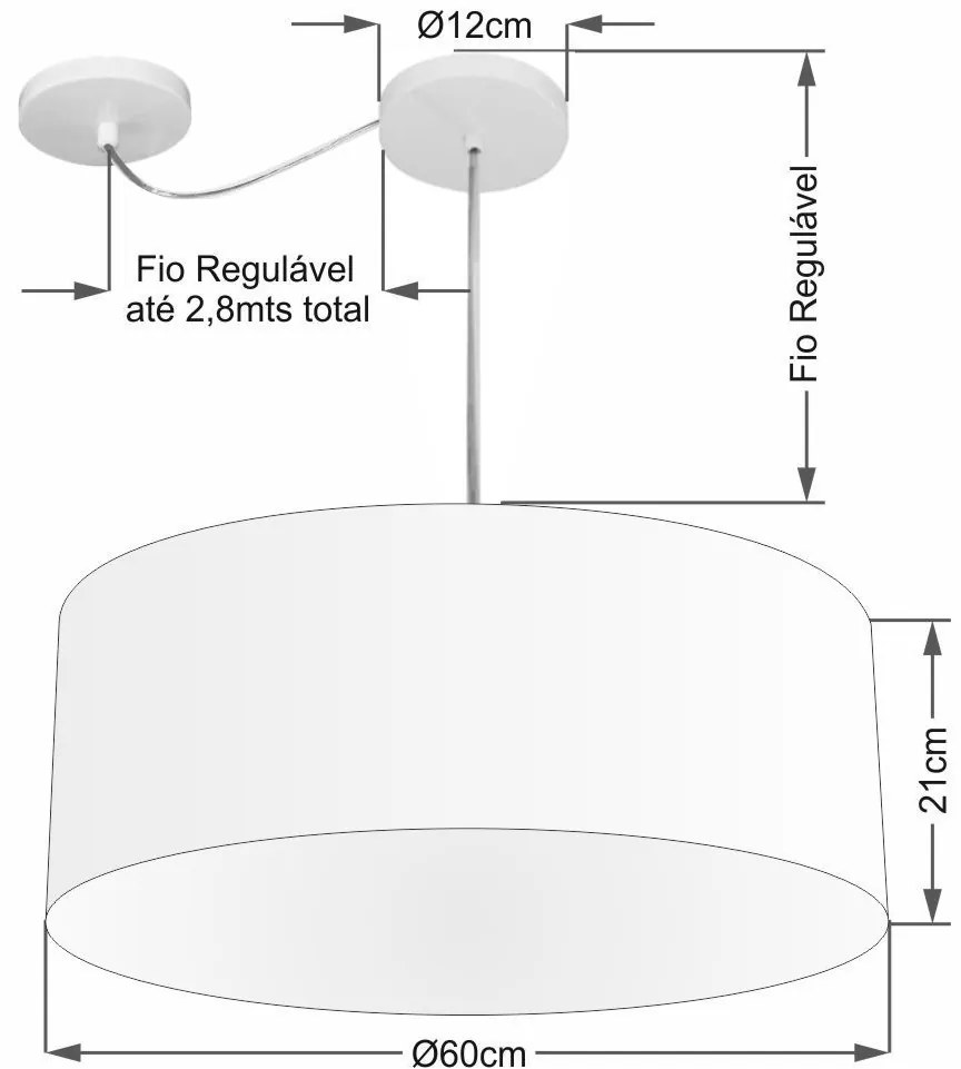 Lustre Pendente Cilíndrico Com Desvio de Centro Vivare Md-4266 Cúpula em Tecido 60x21cm - Bivolt