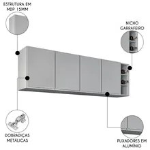 Armário de Cozinha Aéreo Nevada com Nicho 180cm 4 Portas Cinza Claro -