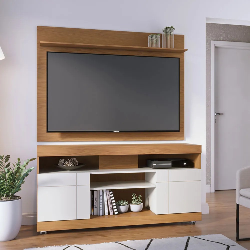 Rack para Sala Bancada de TV 47 Pol 136cm Ariele C04 - D'Rossi - Freijó e Off White