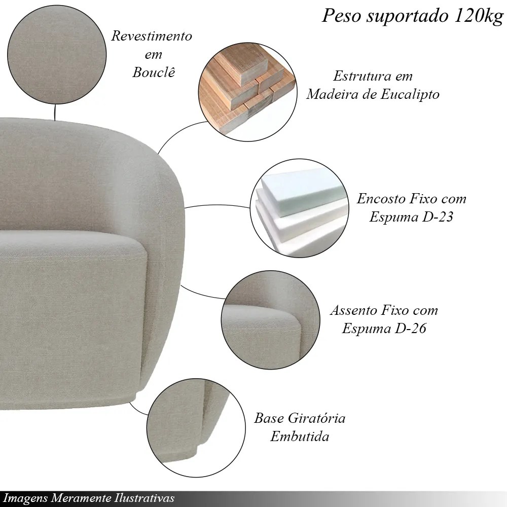 Kit 2 Poltronas Decorativas Sala de Estar Íbis Encosto Fixo Bouclê Cinza G33 - Gran Belo