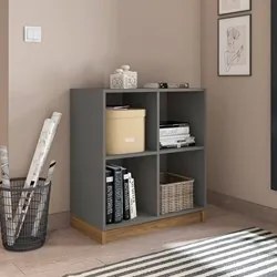 Estante Livreiro Multiuso Baixa Cubic Chumbo/ Louro Freijó - Caemmun