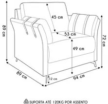 Poltrona Decorativa Sala de Estar Solaro M22 Veludo Bege     - Mpozena