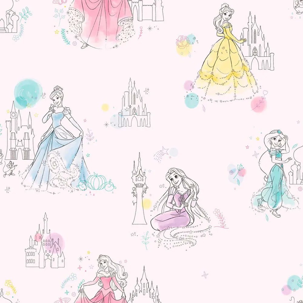 Papel De Parede Princesas Rosa E Colorido - Disney York Iii - American...