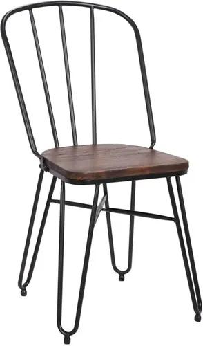 Cadeira Roma 81cm Preta em Metal e Assento de Madeira