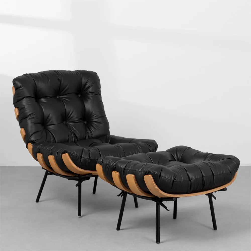 Poltrona com Puff Costela - Preto