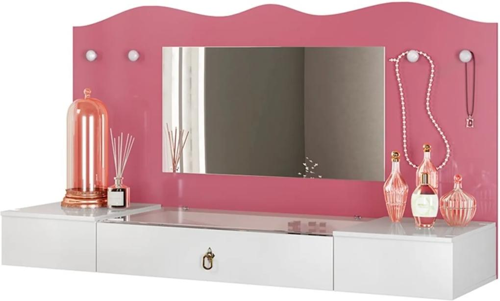 Penteadeira Suspensa com Espelho Vip Branco/Pink - Colibri