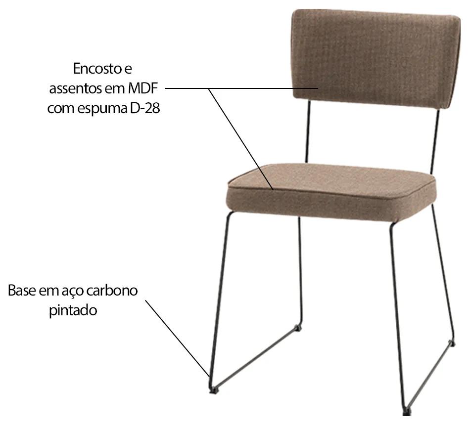 Cadeira de Jantar Decorativa Base Aço Preto Luigi Linho Bege G17 - Gran Belo