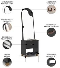 Toucador Penteadeira com Espelho 1 Gaveta Organic Preto - EJ Móveis