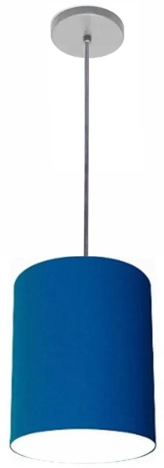 Luminária Pendente Vivare Free Lux Md-4102 Cúpula em Tecido - Azul-Marinho - Canopla cinza e fio transparente